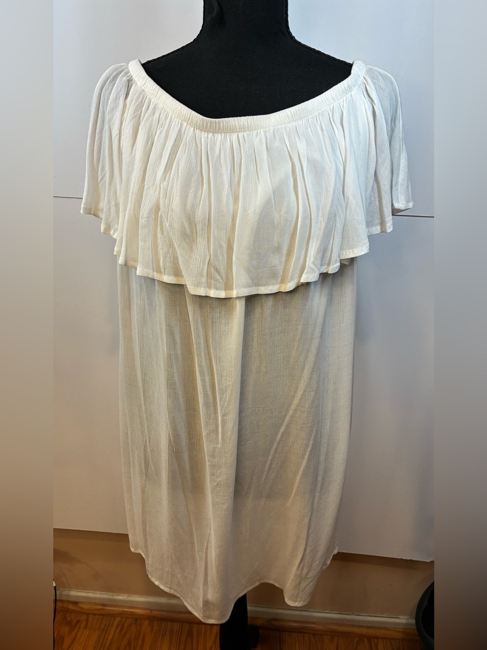 Off Shoulder White Ruffle Tunic Top Boho Flowy One Size by Hinge